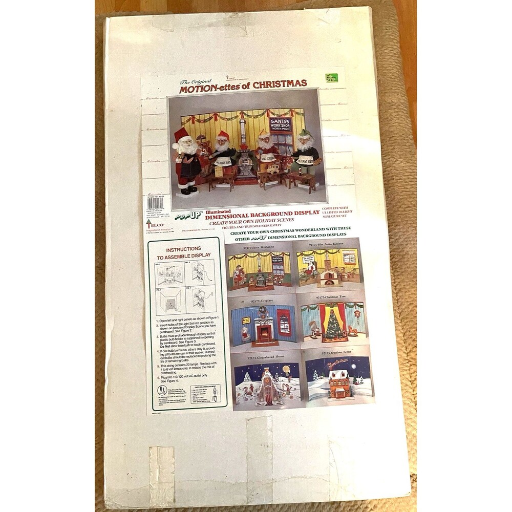 VTG 1992 Telco Motion-ettes Santa's Workshop Display UNUSED Original Box +Bonus
